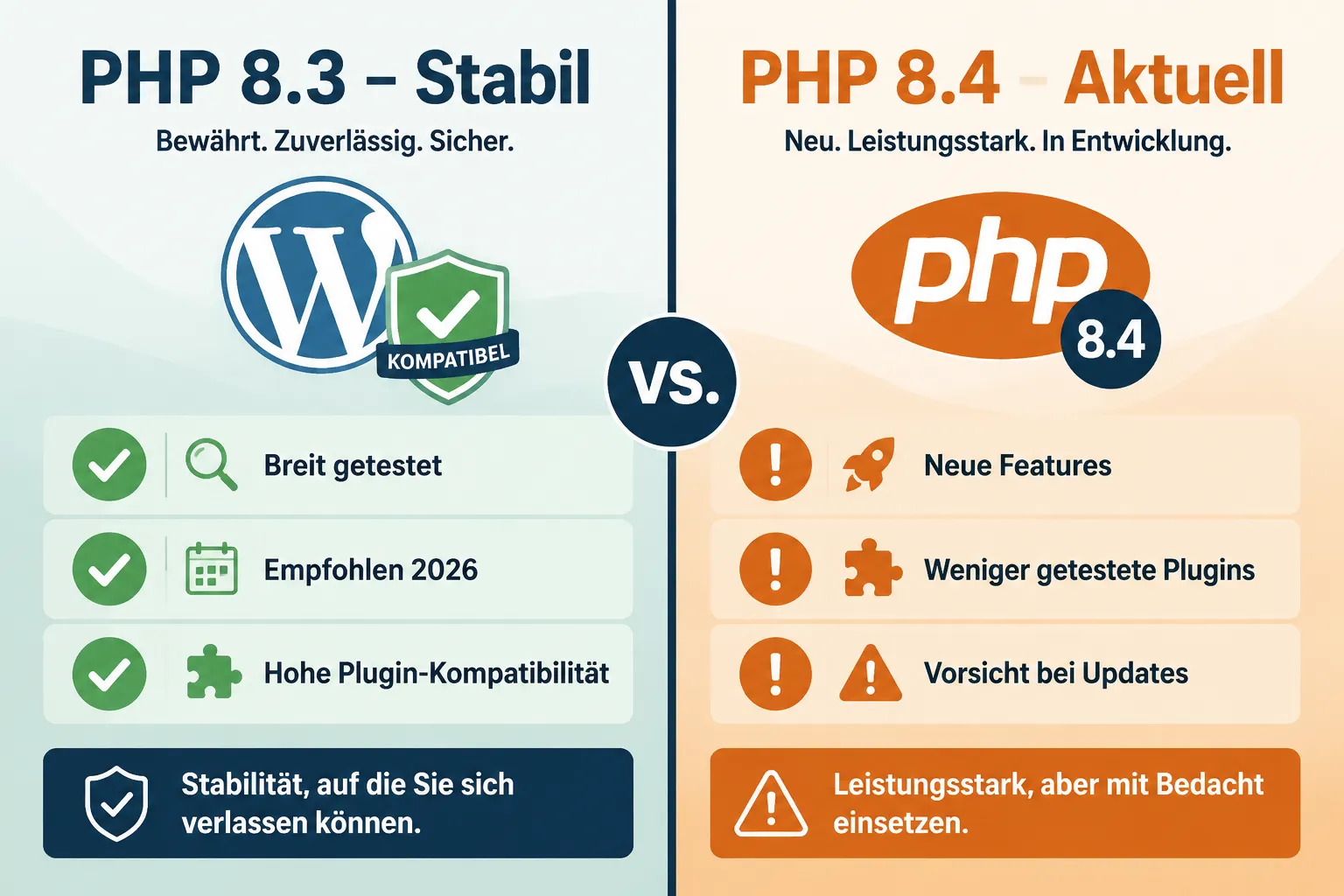 Kann ich von PHP 8.3 auf 8.4 downgraden, wenn WordPress kaputt ist?