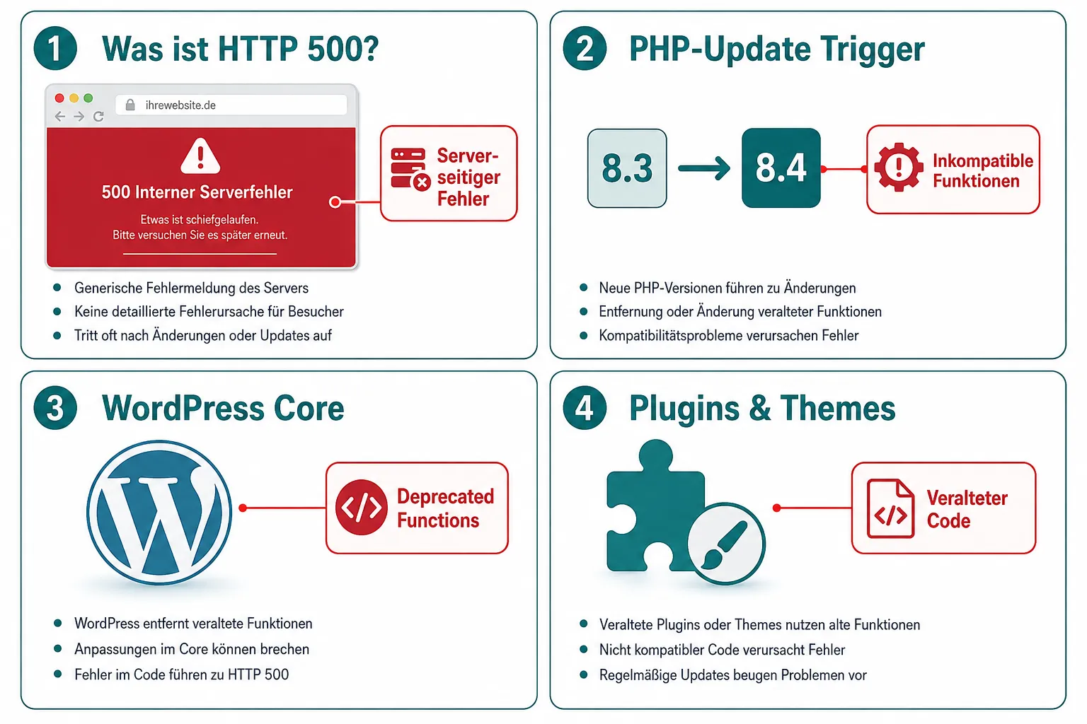 Was ist ein WordPress 500 Fehler und warum tritt er nach PHP Updates auf?