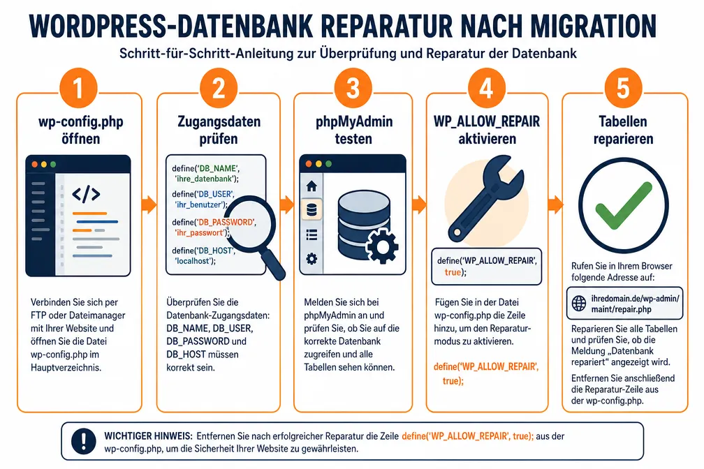 Wie repariert man einen WordPress Datenbankfehler nach der Hosting-Migration?