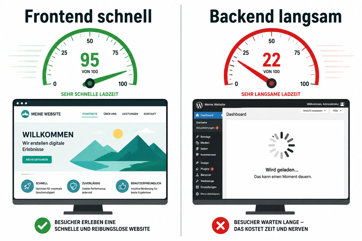 WordPress Admin Dashboard langsam, aber Frontend schnell, warum?