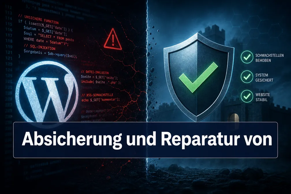 Absicherung und Reparatur von KI-generierten WordPress-Webseiten mit Sicherheitslücken