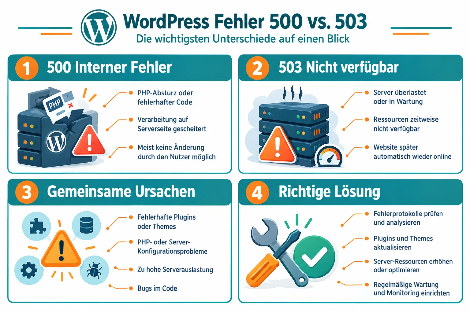 Unterschied zwischen 500 Fehler und 503 Fehler in WordPress