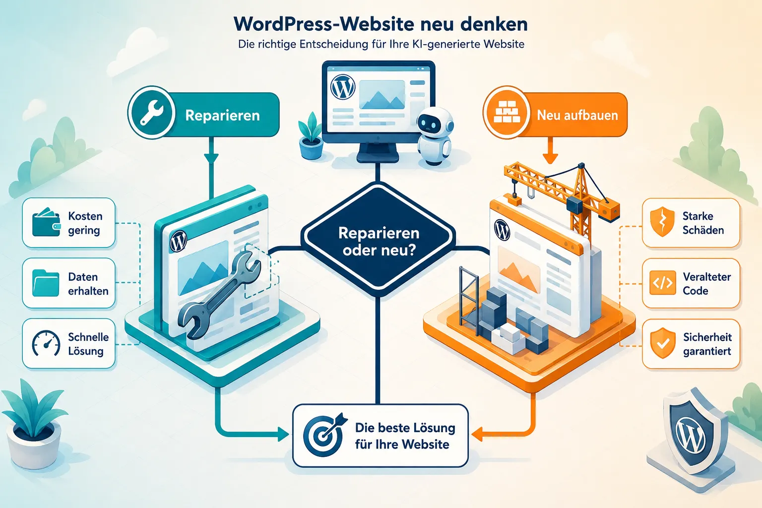 Wann sollte ich eine KI-WordPress-Seite neu aufbauen statt reparieren?