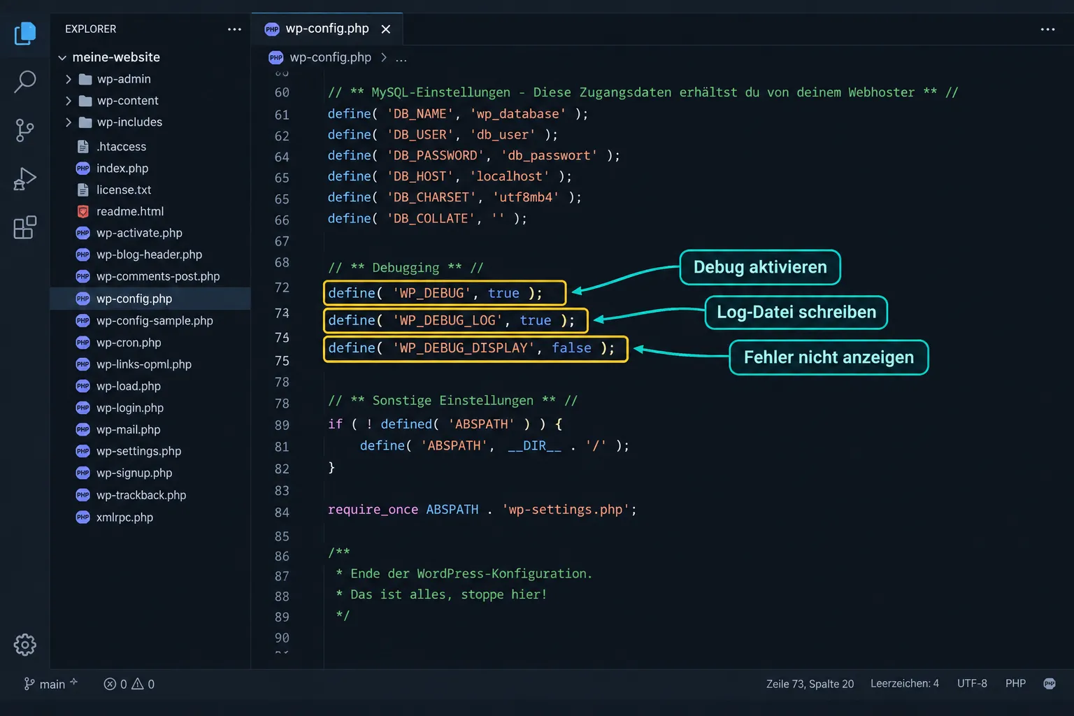 Wie aktiviere ich Debug-Logging in WordPress?