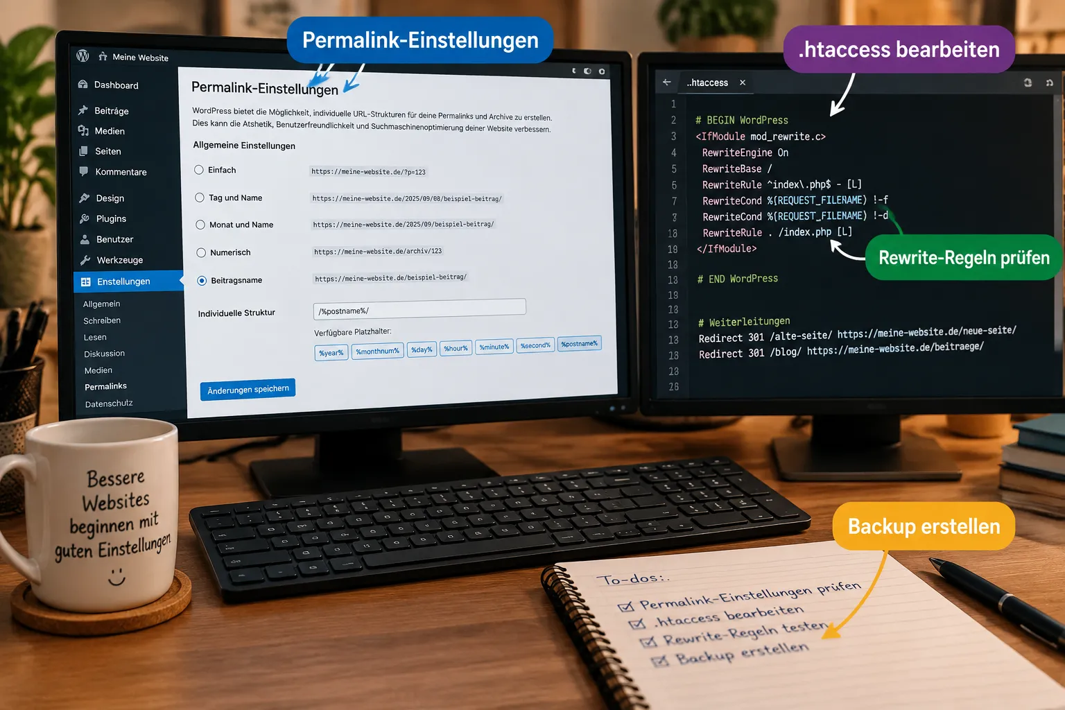 Wie behebe ich 404-Fehler bei bestehenden Links, WordPress Permalink-Struktur kaputt systematisch reparieren