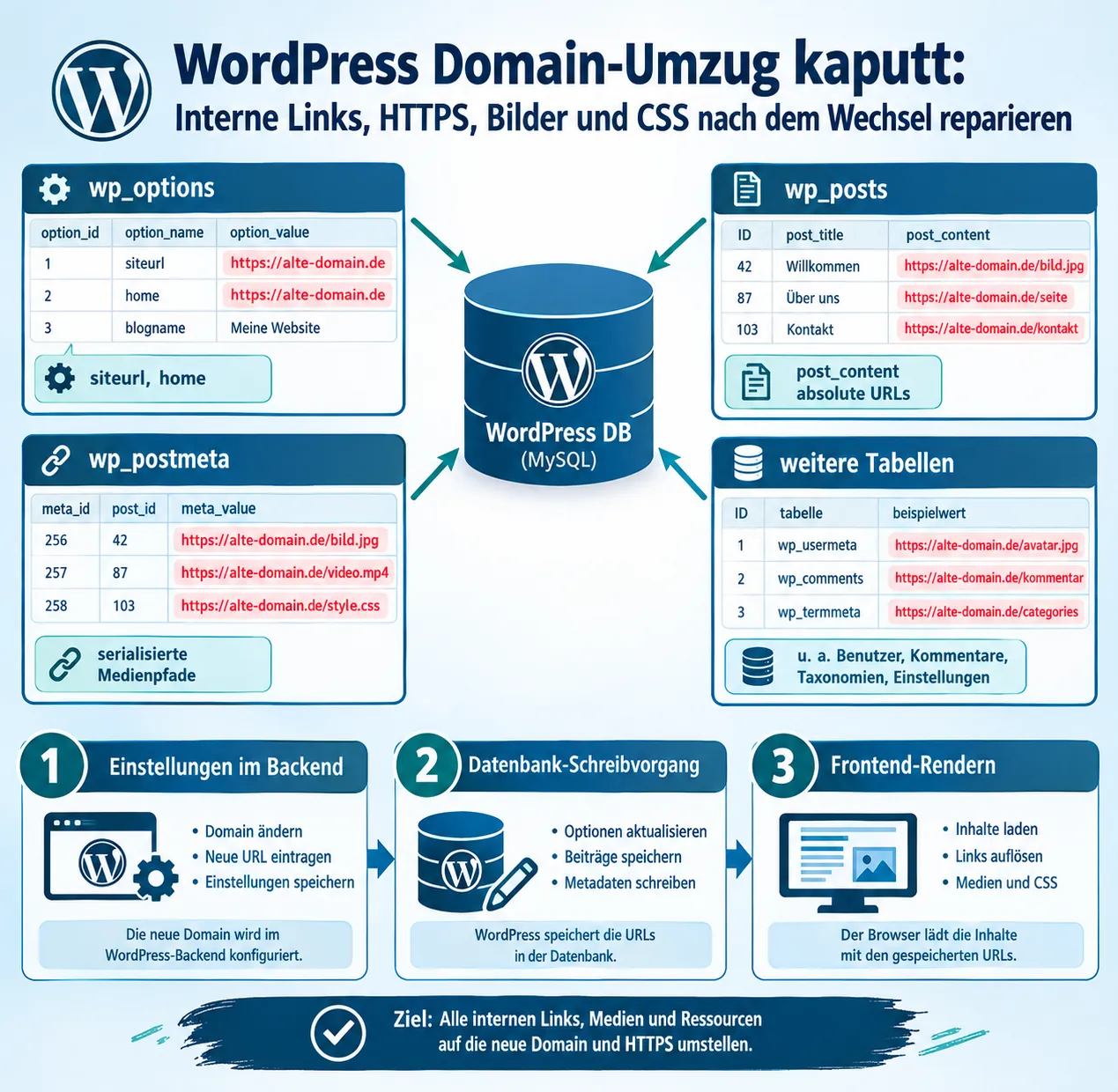 Interne Links nach Domain-Wechsel WordPress reparieren