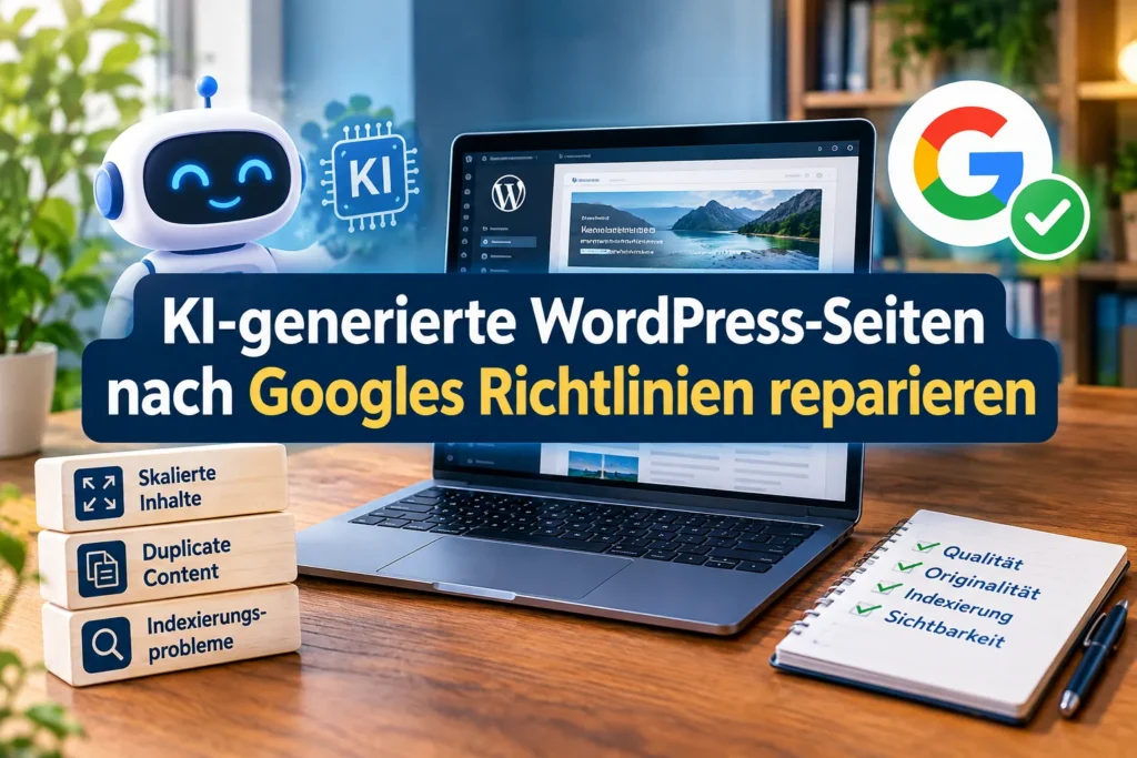 KI-generierte WordPress-Seiten nach Googles Richtlinien reparieren: Skalierte Inhalte, Duplicate Content und Indexierungsprobleme
