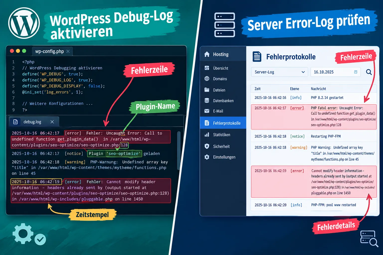Wo findet man den WordPress Debug-Log bei einem 500-Fehler?