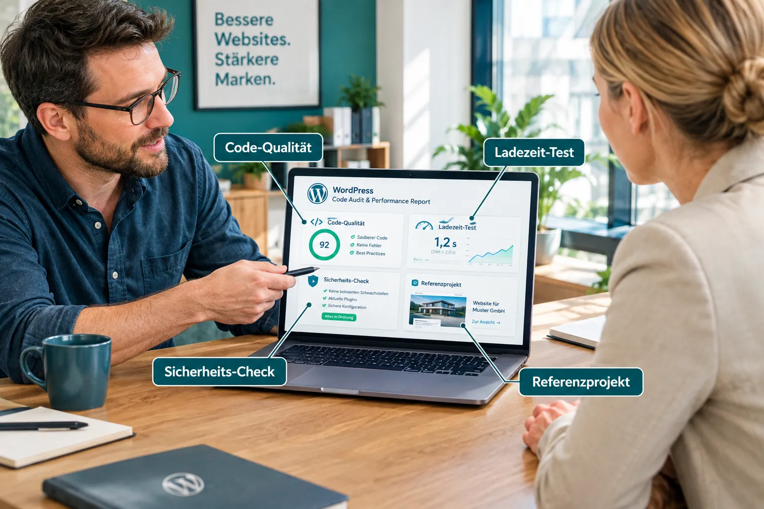 Nahaufnahme eines WordPress Experten bei Code-Analyse